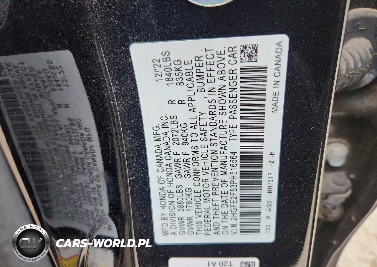 2023 Honda Civic Sport VIN:2HGFE2F53PH516564 - 12
