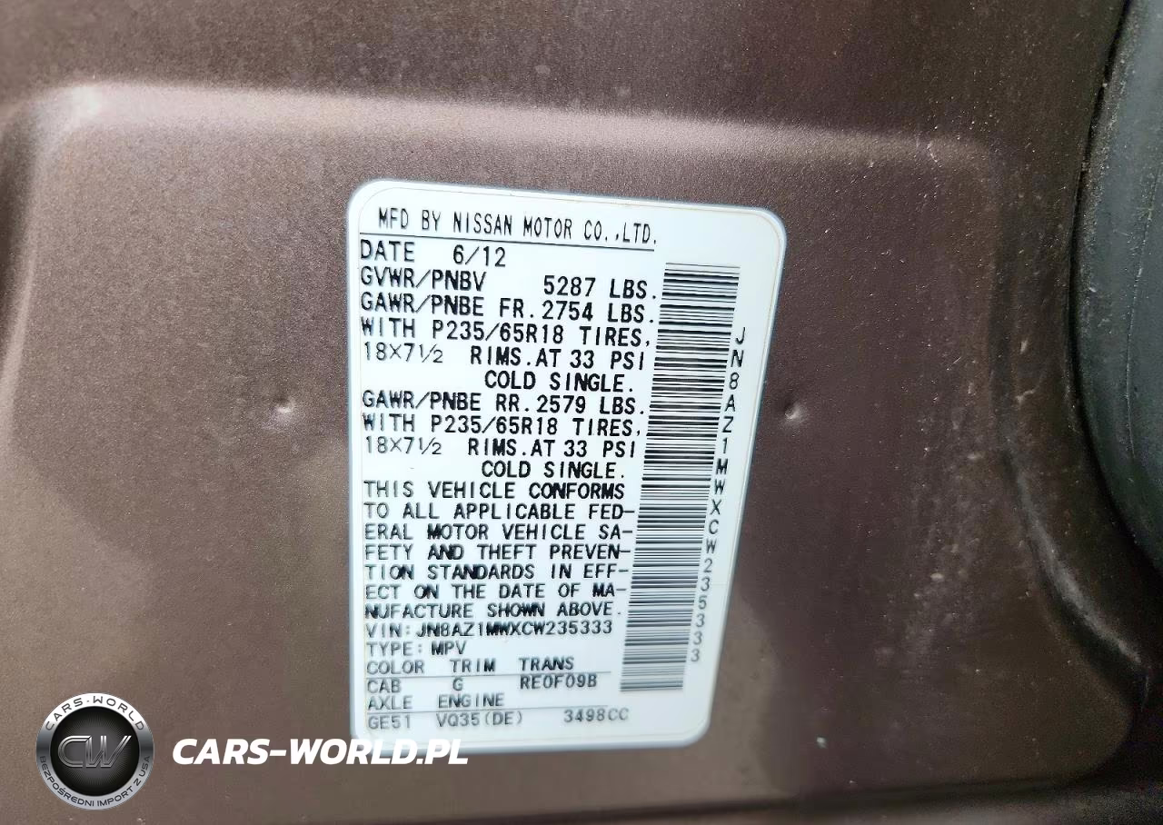 2012 Nissan Murano S VIN:JN8AZ1MWXCW235333 - 13