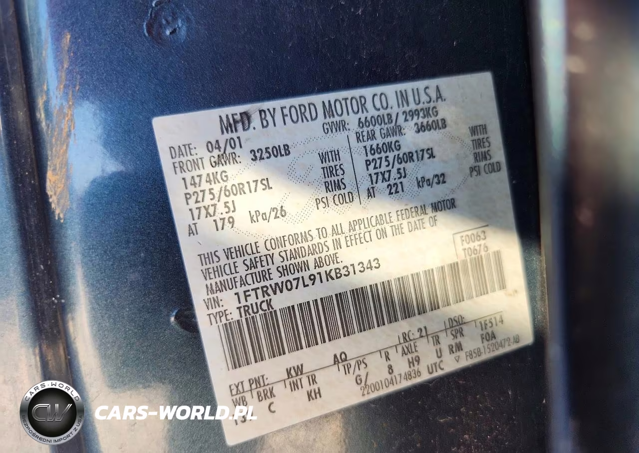 2001 Ford F150 Supercrew VIN:1FTRW07L91KB31343 - 12