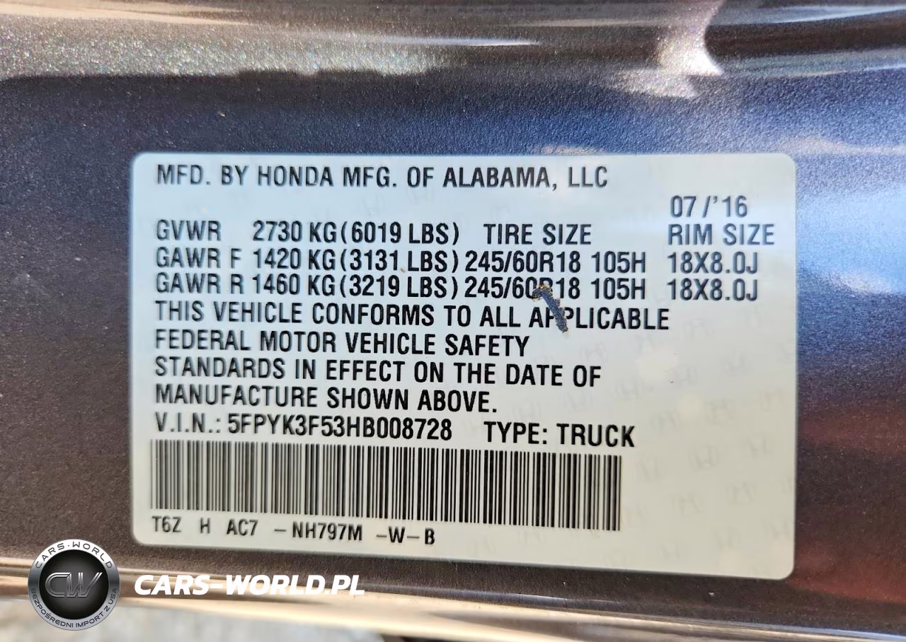 2017 Honda Ridgeline Rtl VIN:5FPYK3F53HB008728 - 12