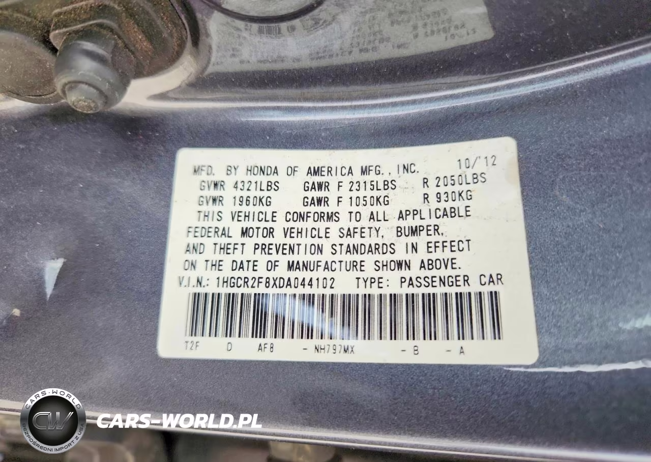 2013 Honda Accord Exl VIN:1HGCR2F8XDA044102 - 12