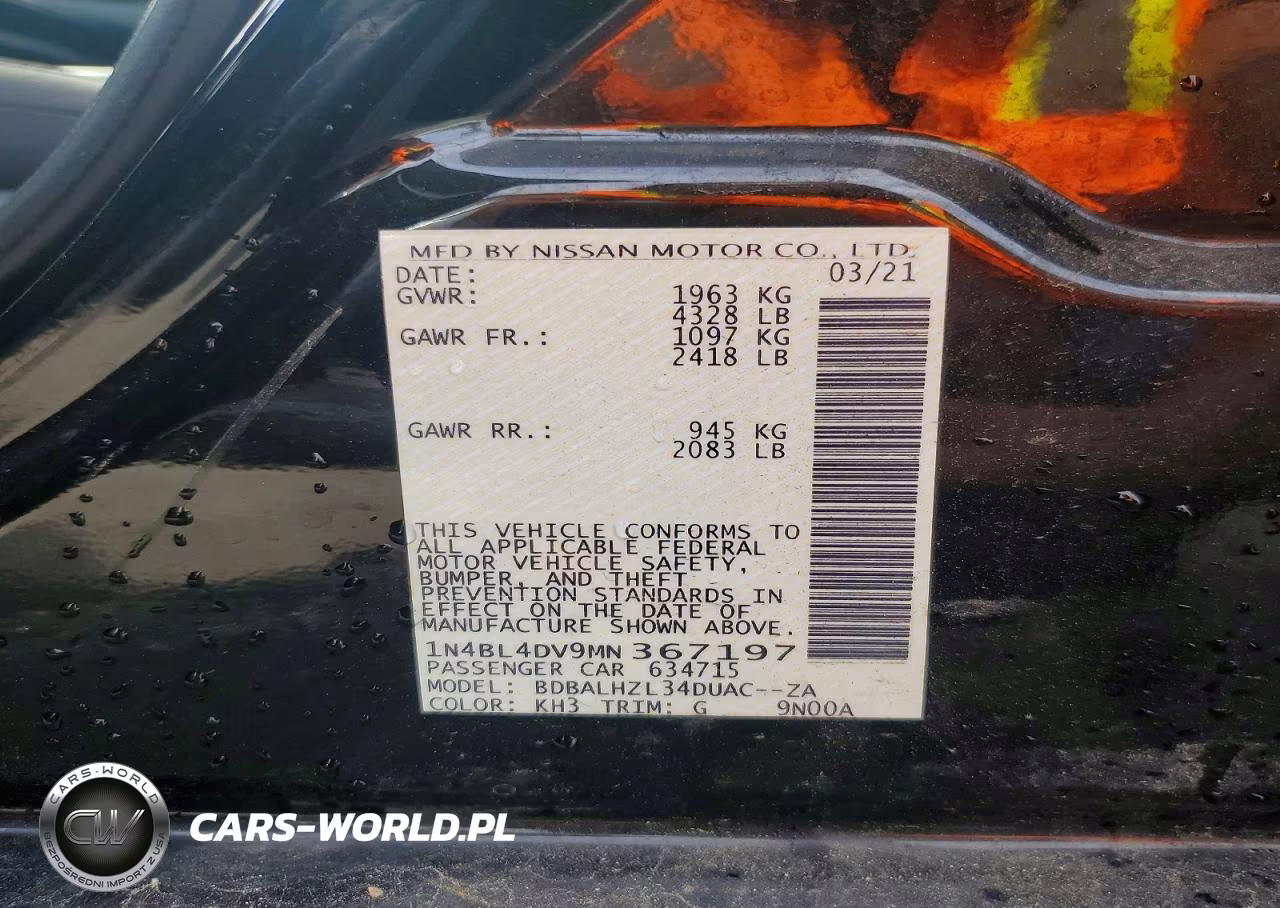 2021 Nissan Altima Sv VIN:1N4BL4DV9MN367197 - 12