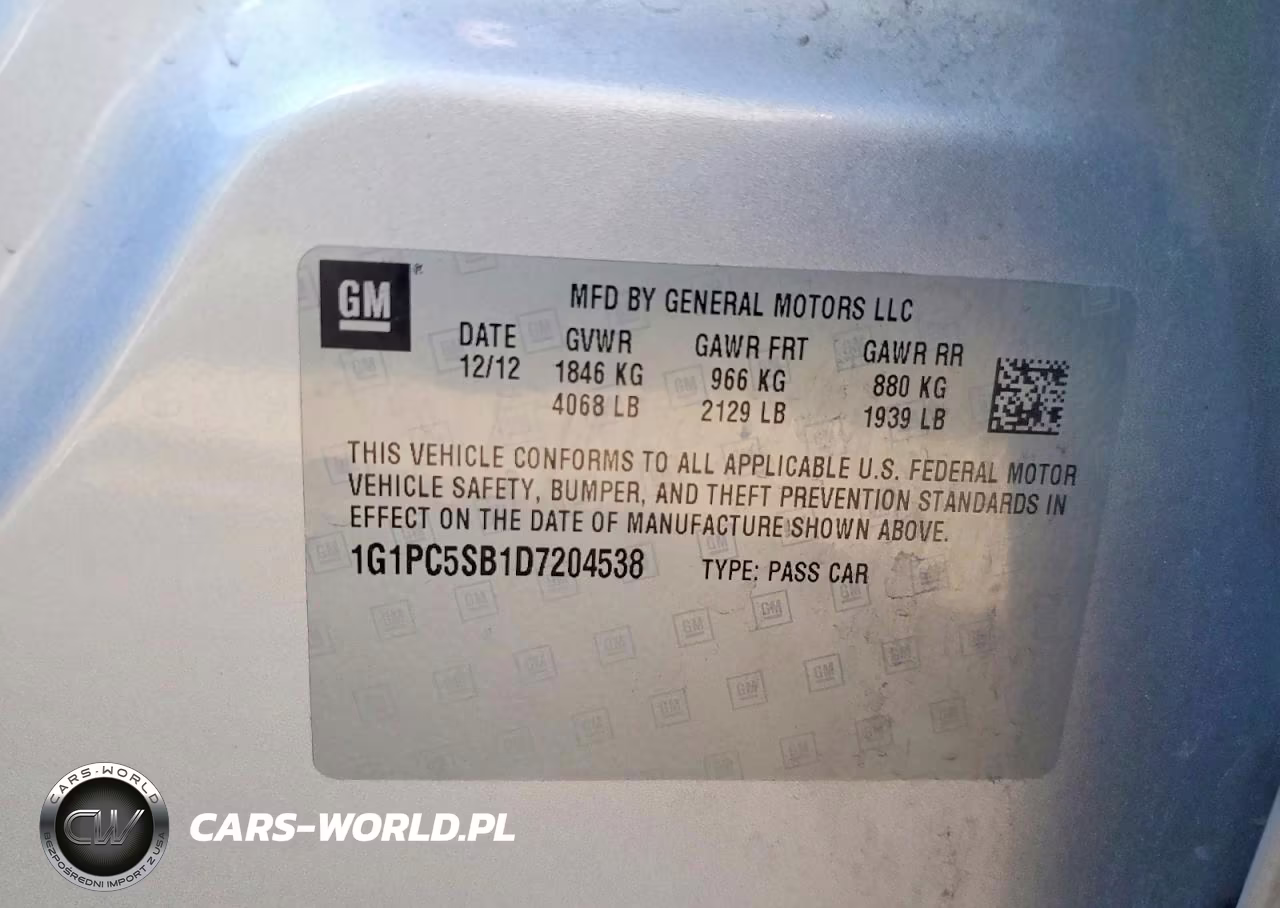 2013 Chevrolet Cruze Lt VIN:1G1PC5SB1D7204538 - 12