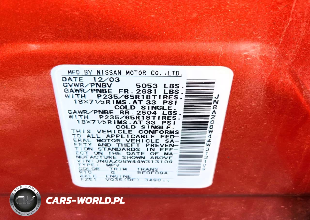 2004 Nissan Murano Sl VIN:JN8AZ08W44W313109 - 12