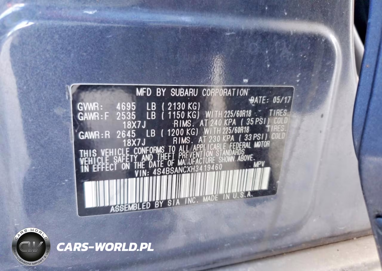 2017 Subaru Outback 2.5I Limited VIN:4S4BSANCXH3419460 - 13