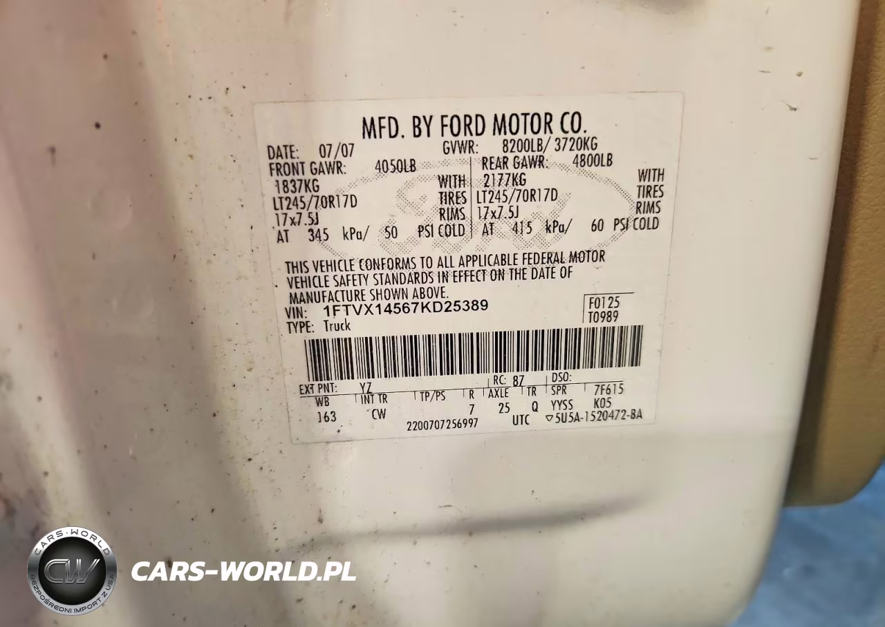 2007 Ford F150 VIN:1FTVX14567KD25389 - 12