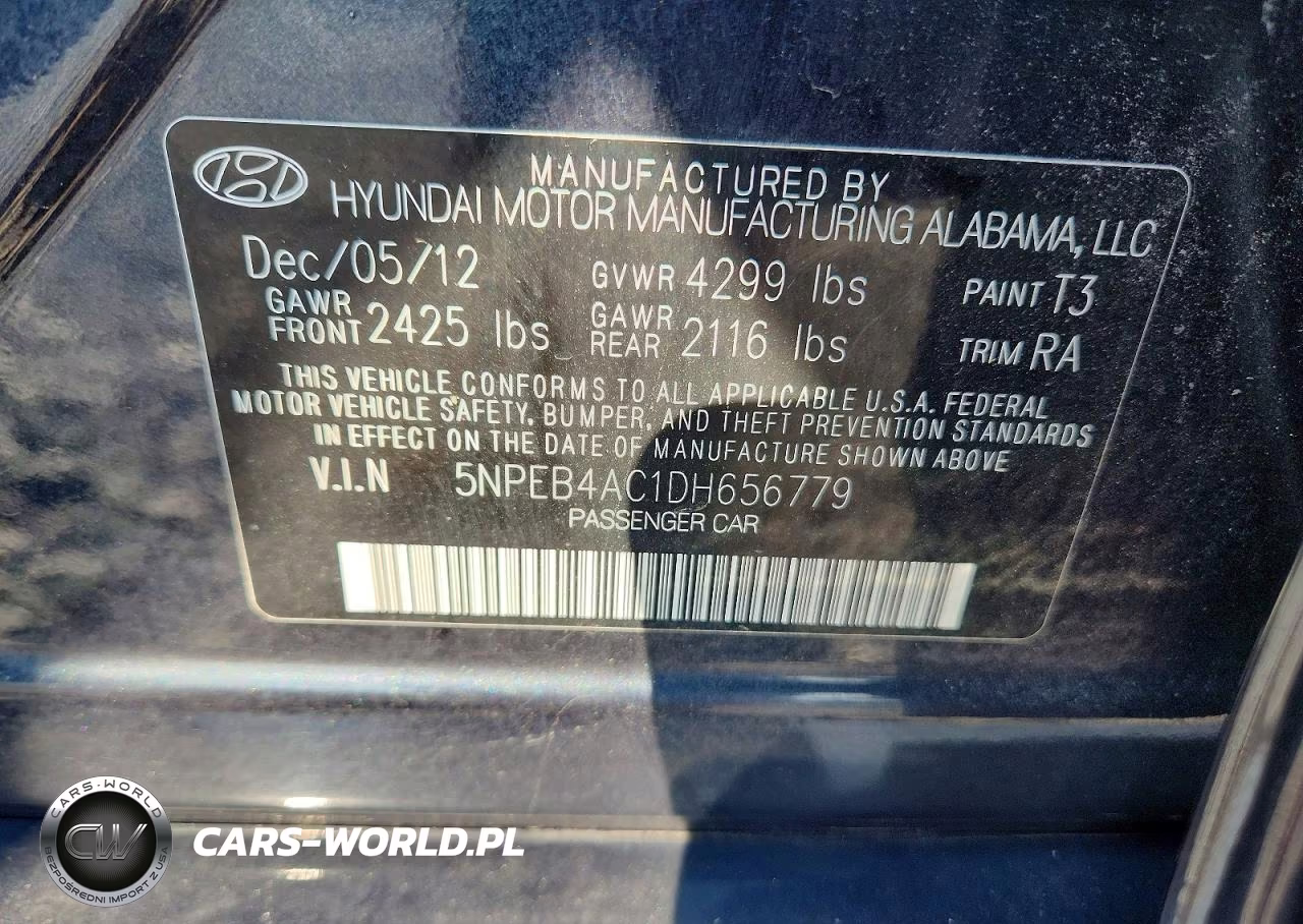2013 Hyundai Sonata Gls VIN:5NPEB4AC1DH656779 - 12