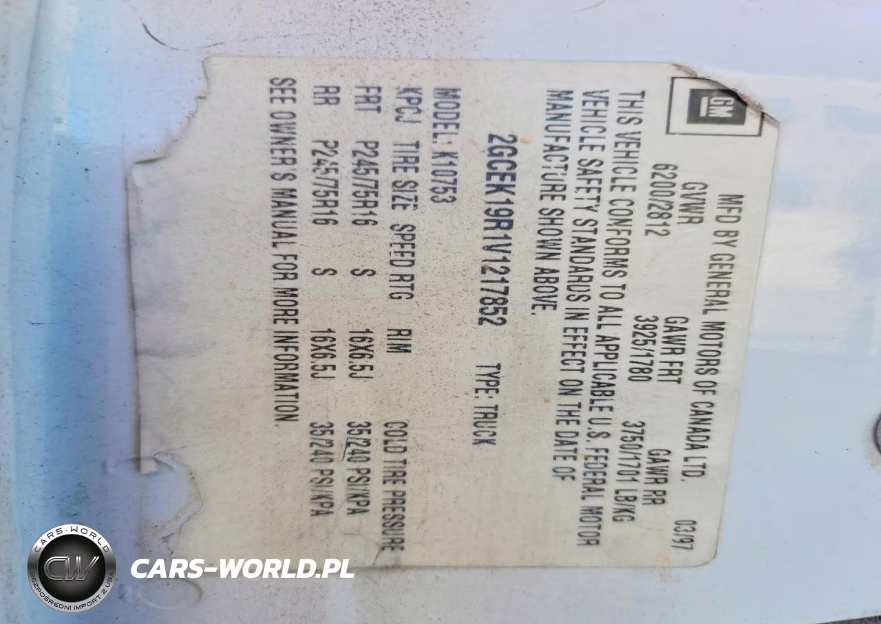 1997 Chevrolet Gmt-400 K1500 VIN:2GCEK19R1V1217852 - 12
