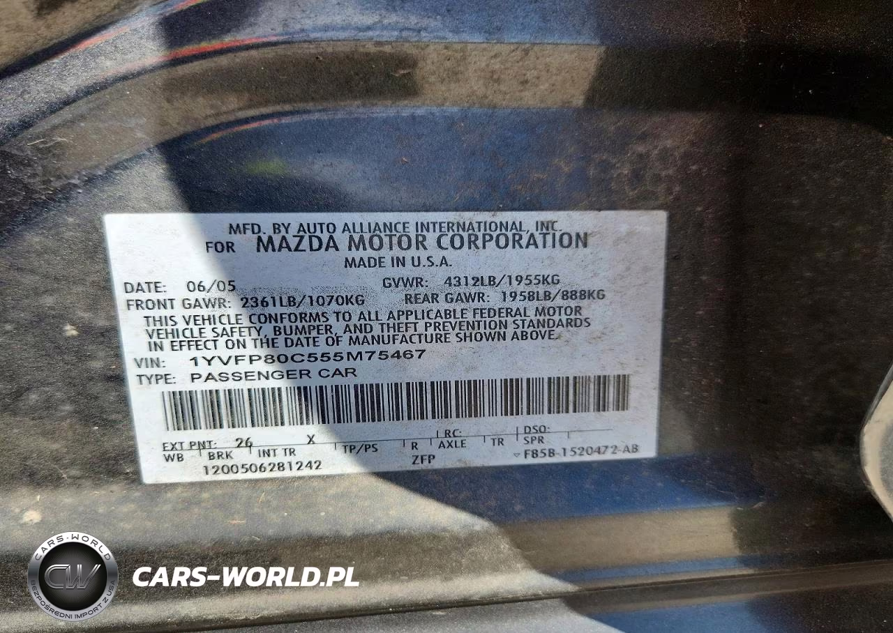 2005 Mazda 6 I VIN:1YVFP80C555M75467 - 12