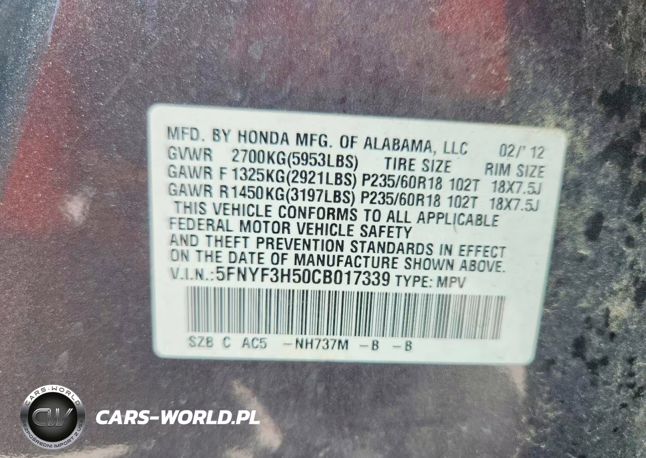2012 Honda Pilot Exl VIN:5FNYF3H50CB017339 - 14
