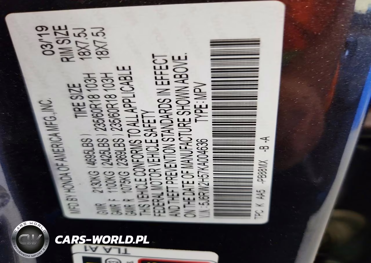 2019 Honda Cr-V Ex VIN:5J6RW2H57KA004636 - 13