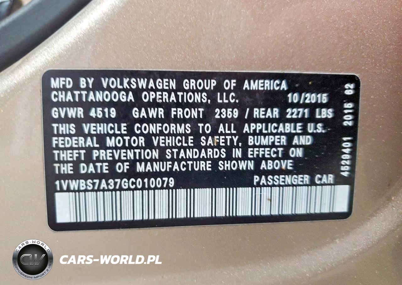 2016 Volkswagen Passat Se VIN:1VWBS7A37GC010079 - 12