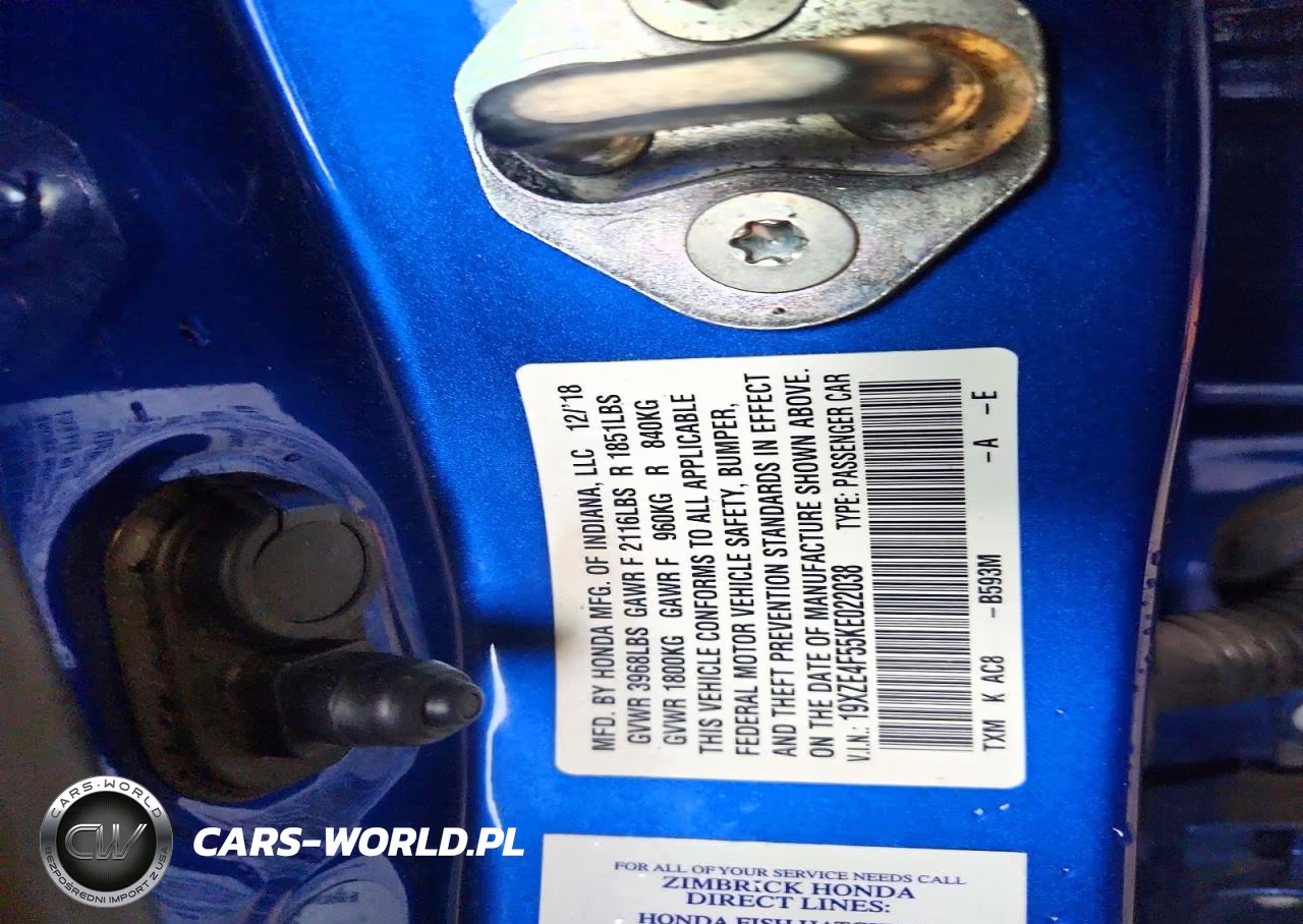 2019 Honda Insight Ex VIN:19XZE4F55KE022038 - 12