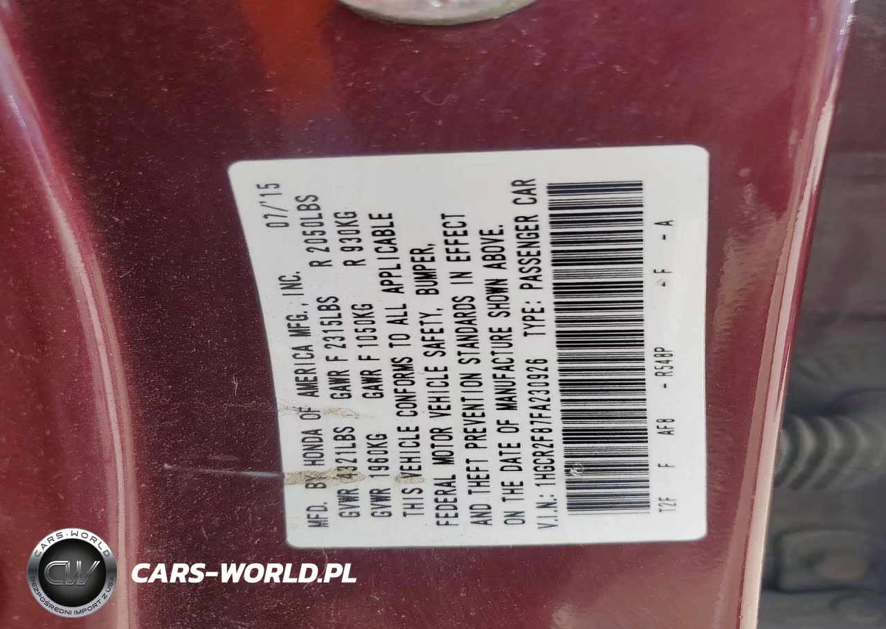 2015 Honda Accord Exl VIN:1HGCR2F87FA230926 - 13