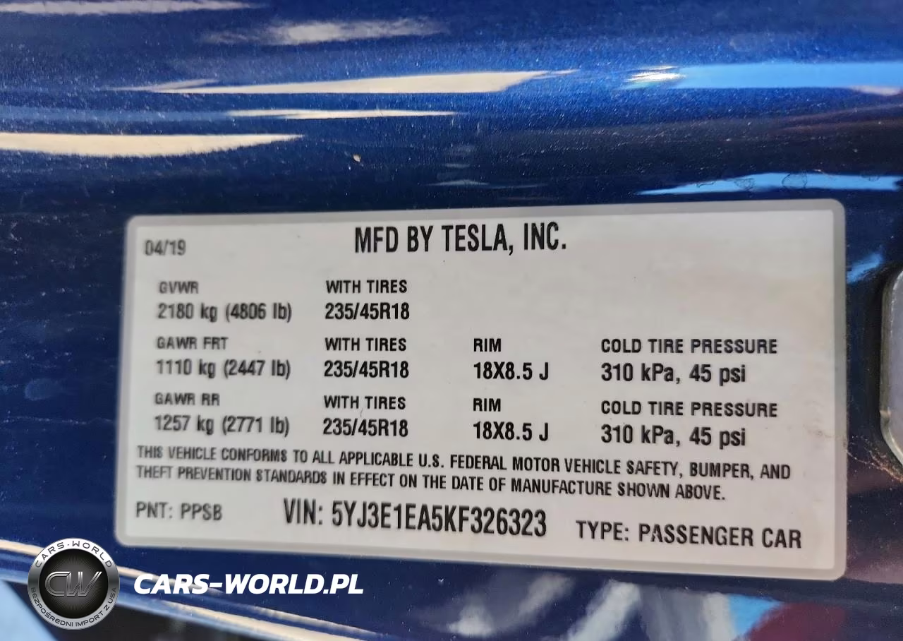 2019 Tesla Model 3 VIN:5YJ3E1EA5KF326323 - 13