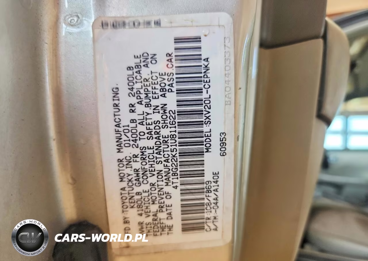 2001 Toyota Camry Le VIN:4T1BG22K51U811622 - 12