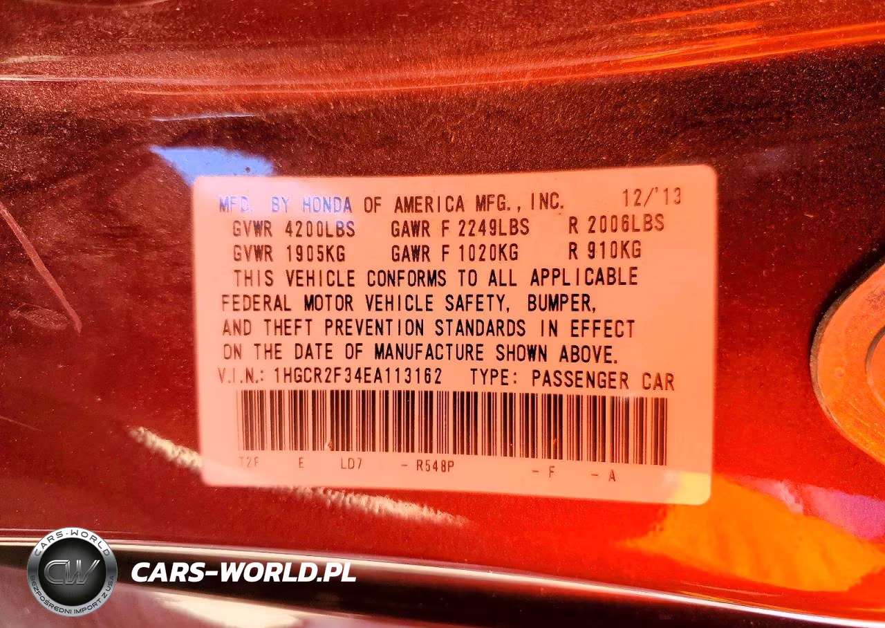 2014 Honda Accord Lx VIN:1HGCR2F34EA113162 - 12