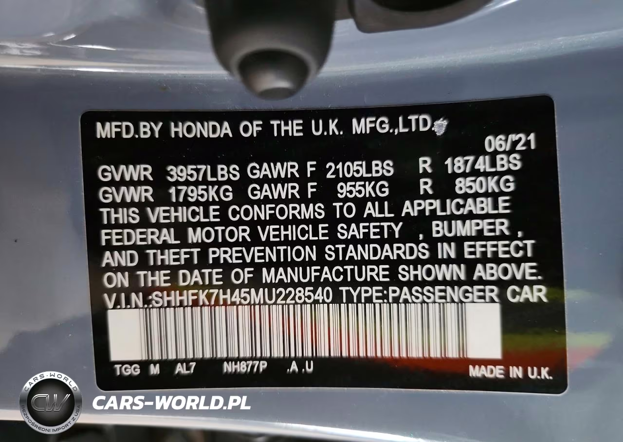 2021 Honda Civic Sport VIN:SHHFK7H45MU228540 - 12