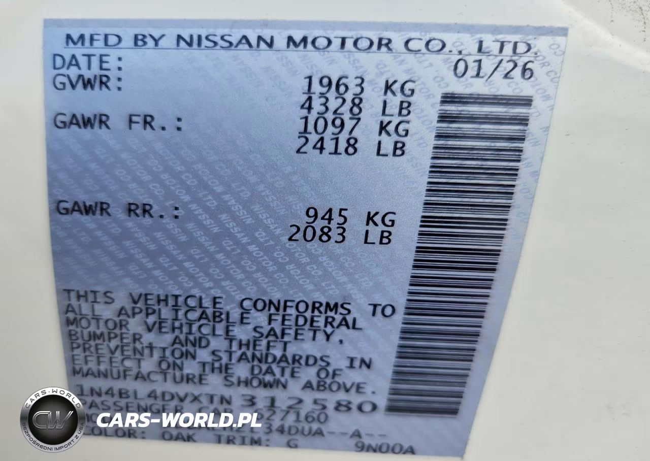 2026 Nissan Altima Sv VIN:1N4BL4DVXTN312580 - 12