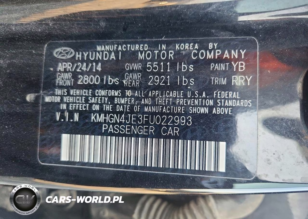 2015 Hyundai Genesis 3.8L VIN:KMHGN4JE3FU022993 - 12