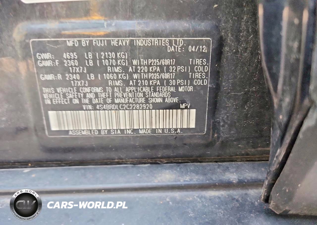 2012 Subaru Outback 3.6R Limited VIN:4S4BRDLC2C2282920 - 13