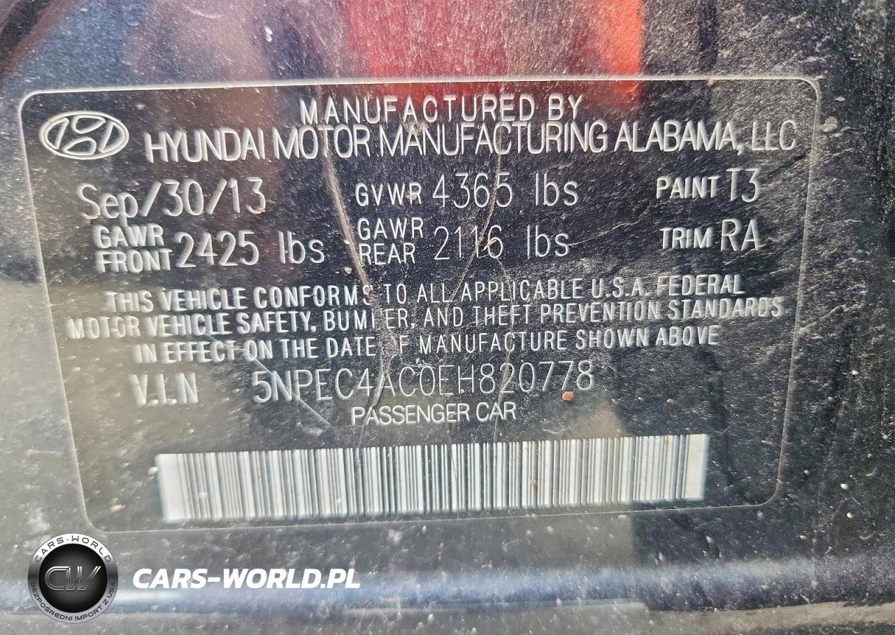 2014 Hyundai Sonata Se VIN:5NPEC4AC0EH820778 - 12