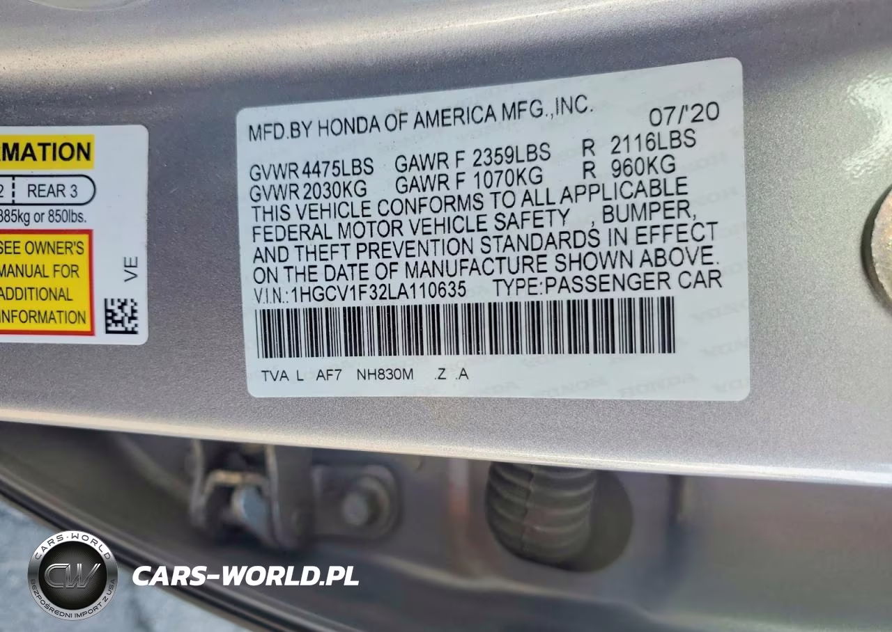 2020 Honda Accord Sport VIN:1HGCV1F32LA110635 - 12