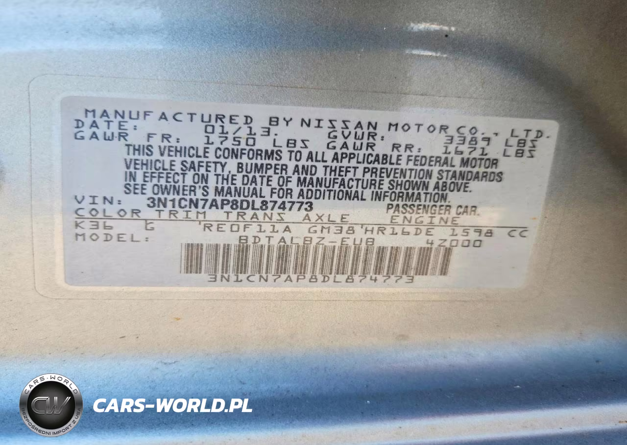 2013 Nissan Versa 1.6 S VIN:3N1CN7AP8DL874773 - 12