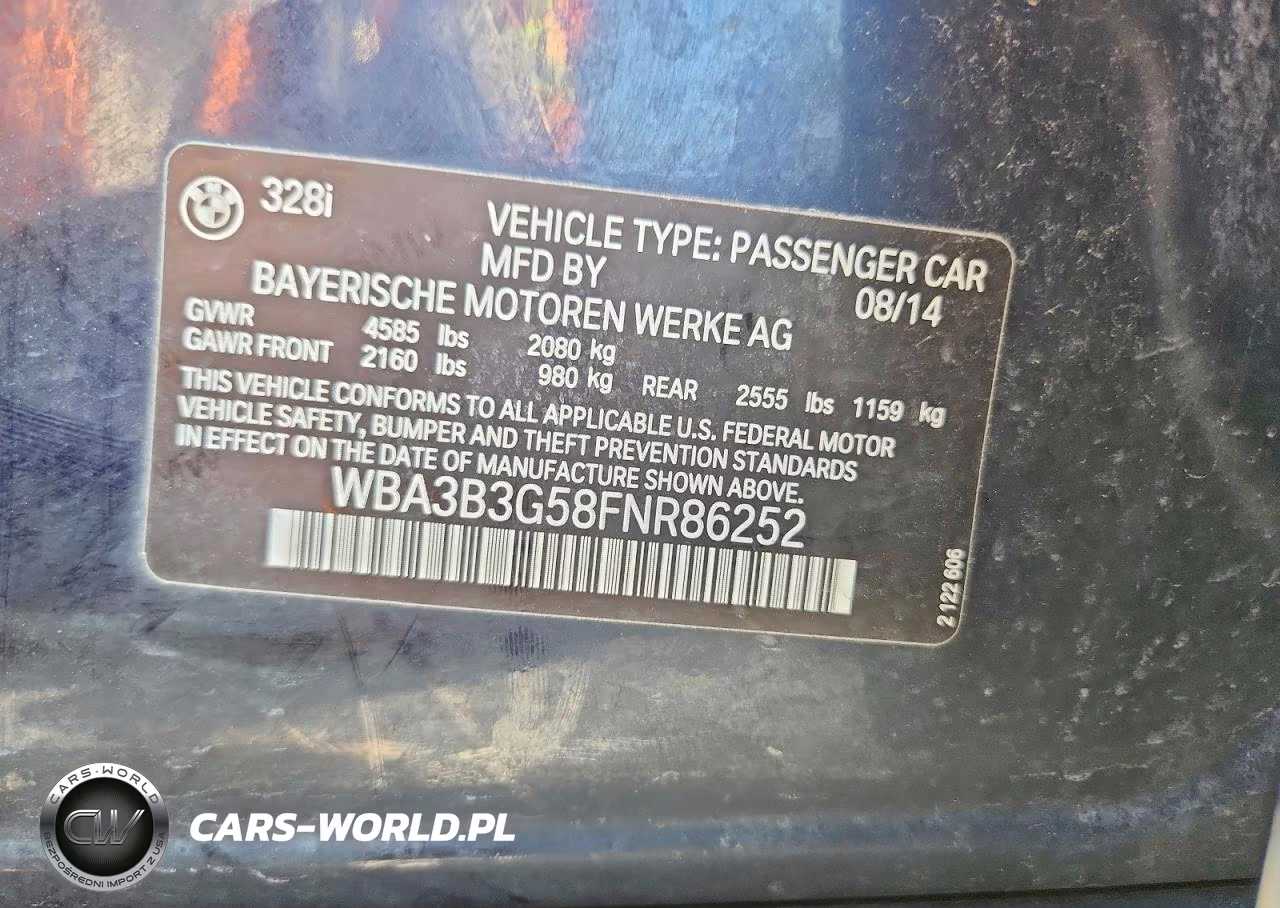 2015 BMW 328 Xi VIN:WBA3B3G58FNR86252 - 12