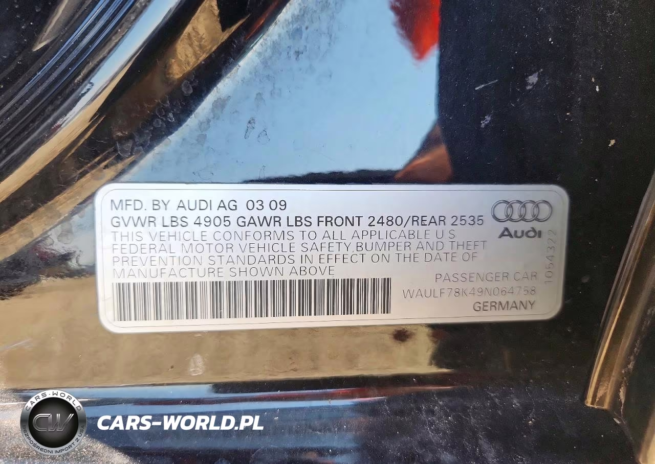 2009 Audi A4 2.0T Quattro VIN:WAULF78K49N064758 - 12