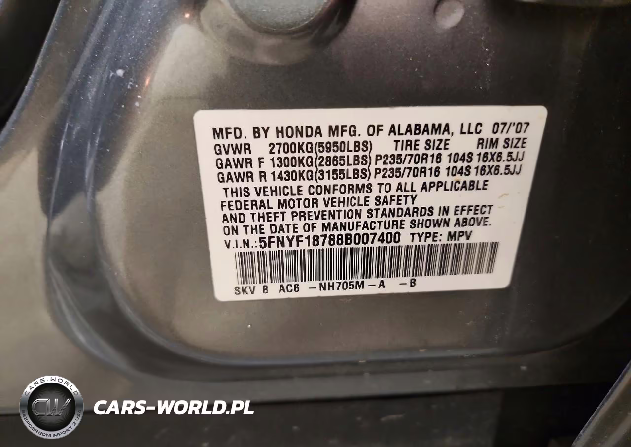 2008 Honda Pilot Exl VIN:5FNYF18788B007400 - 12