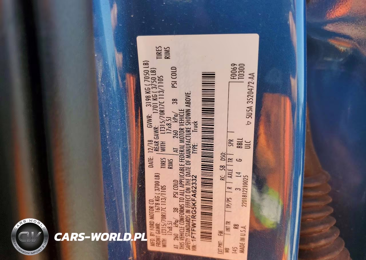 2019 Ford F-150 Raptor VIN:1FTFW1RG5KFA62332 - 13