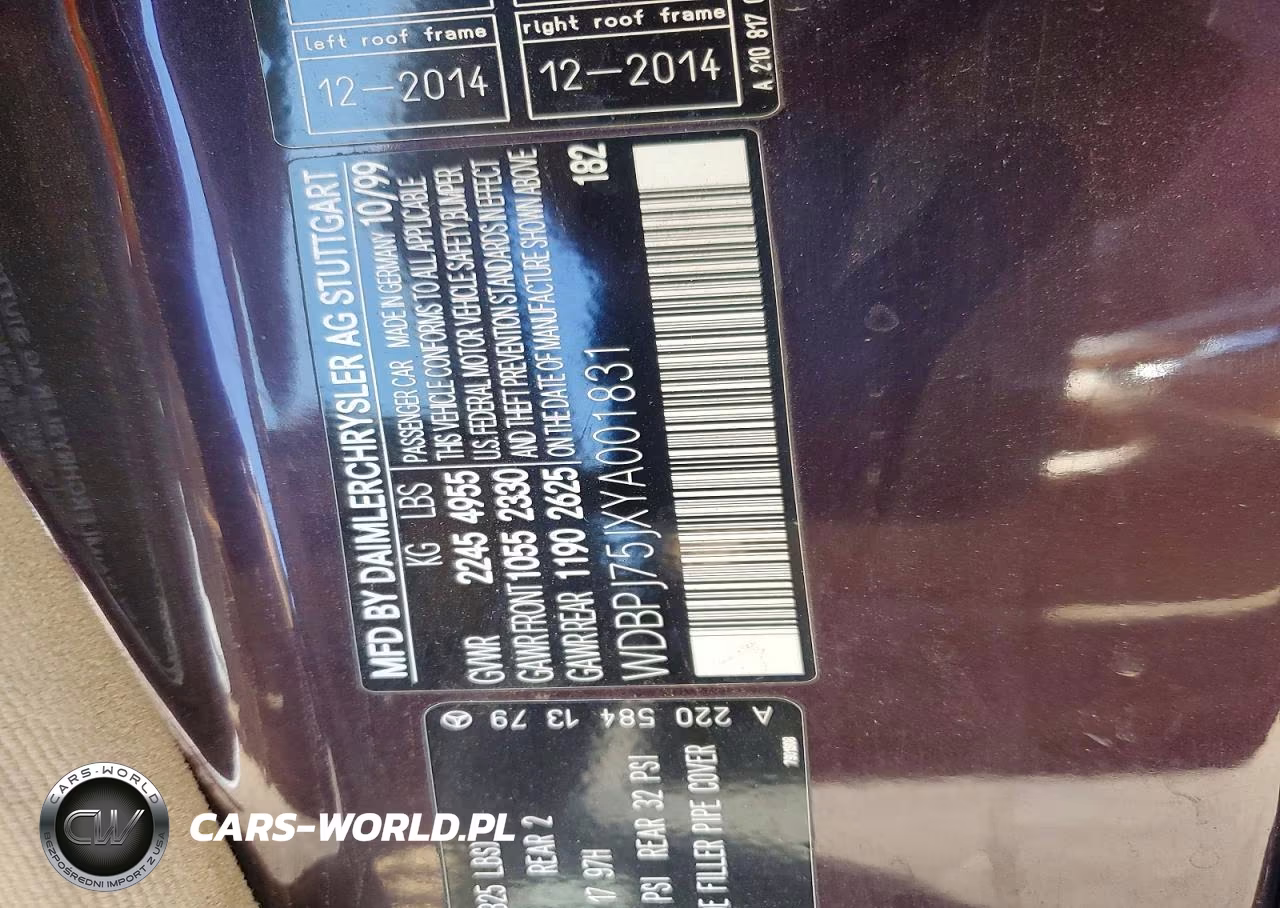 2000 Mercedes-Benz Cl 500 VIN:WDBPJ75JXYA001831 - 12