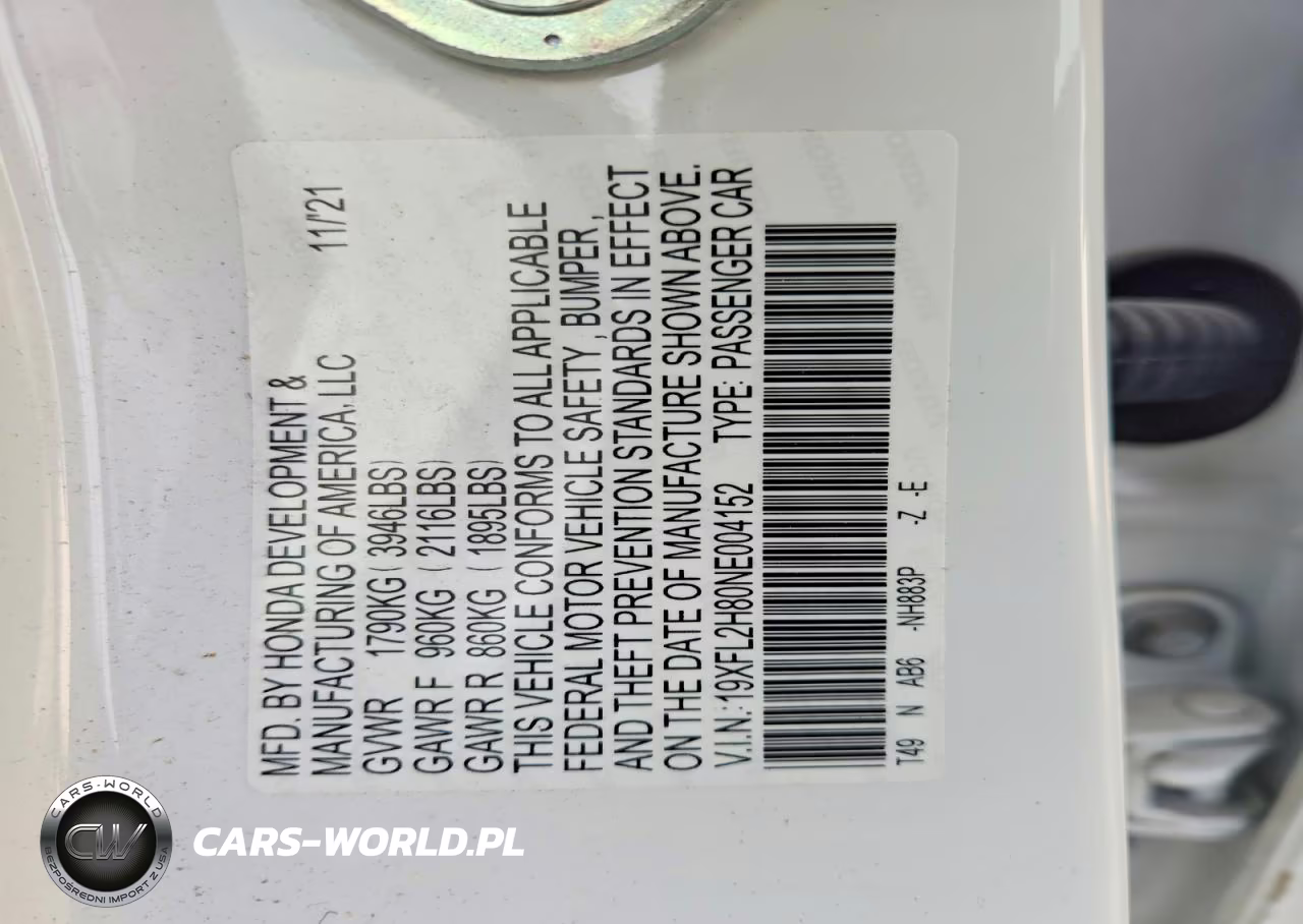 2022 Honda Civic Sport VIN:19XFL2H80NE004152 - 12