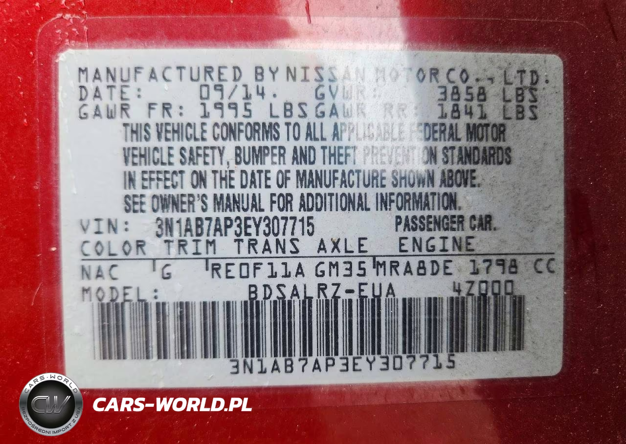 2014 Nissan Sentra Sr VIN:3N1AB7AP3EY307715 - 12