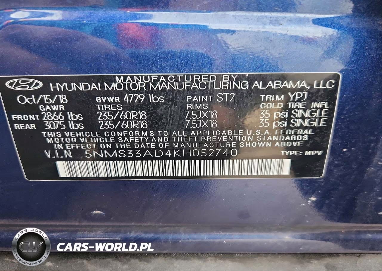 2019 Hyundai Santa Fe Sel Plus 2.4L VIN:5NMS33AD4KH052740 - 13