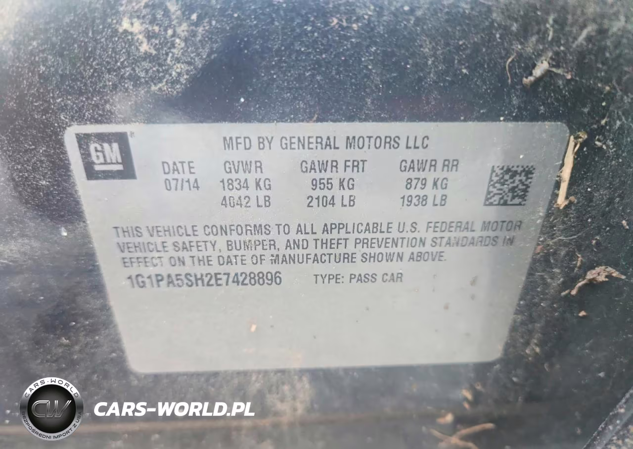2014 Chevrolet Cruze Ls VIN:1G1PA5SH2E7428896 - 12
