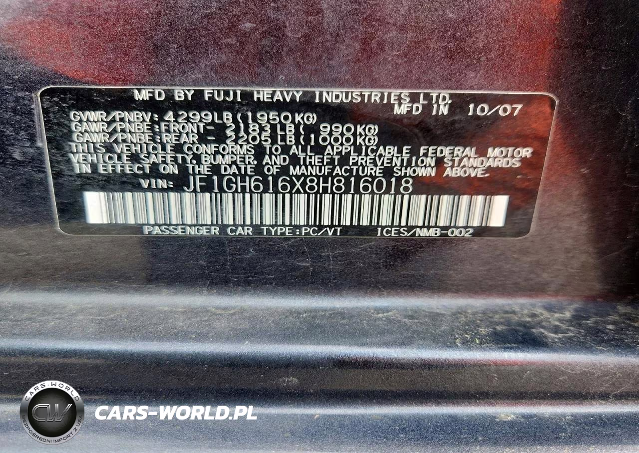 2008 Subaru Impreza 2.5I VIN:JF1GH616X8H816018 - 12