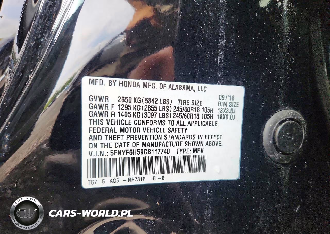 2016 Honda Pilot Exl VIN:5FNYF6H59GB117740 - 12