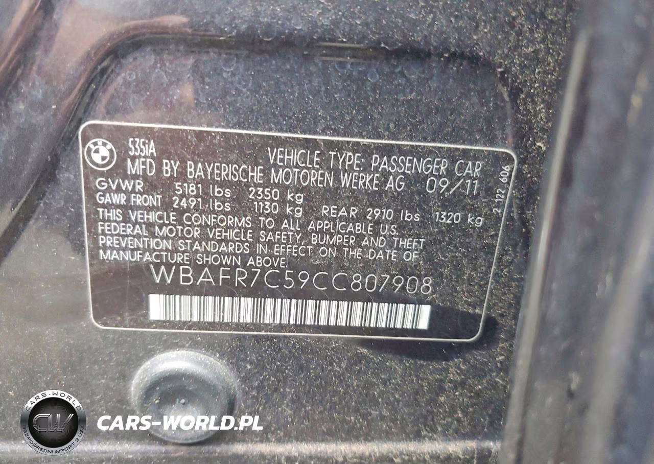 2012 BMW 535 I VIN:WBAFR7C59CC807908 - 12
