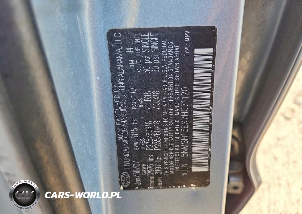 2007 Hyundai Santa Fe Se VIN:5NMSH13EX7H071120 - 12