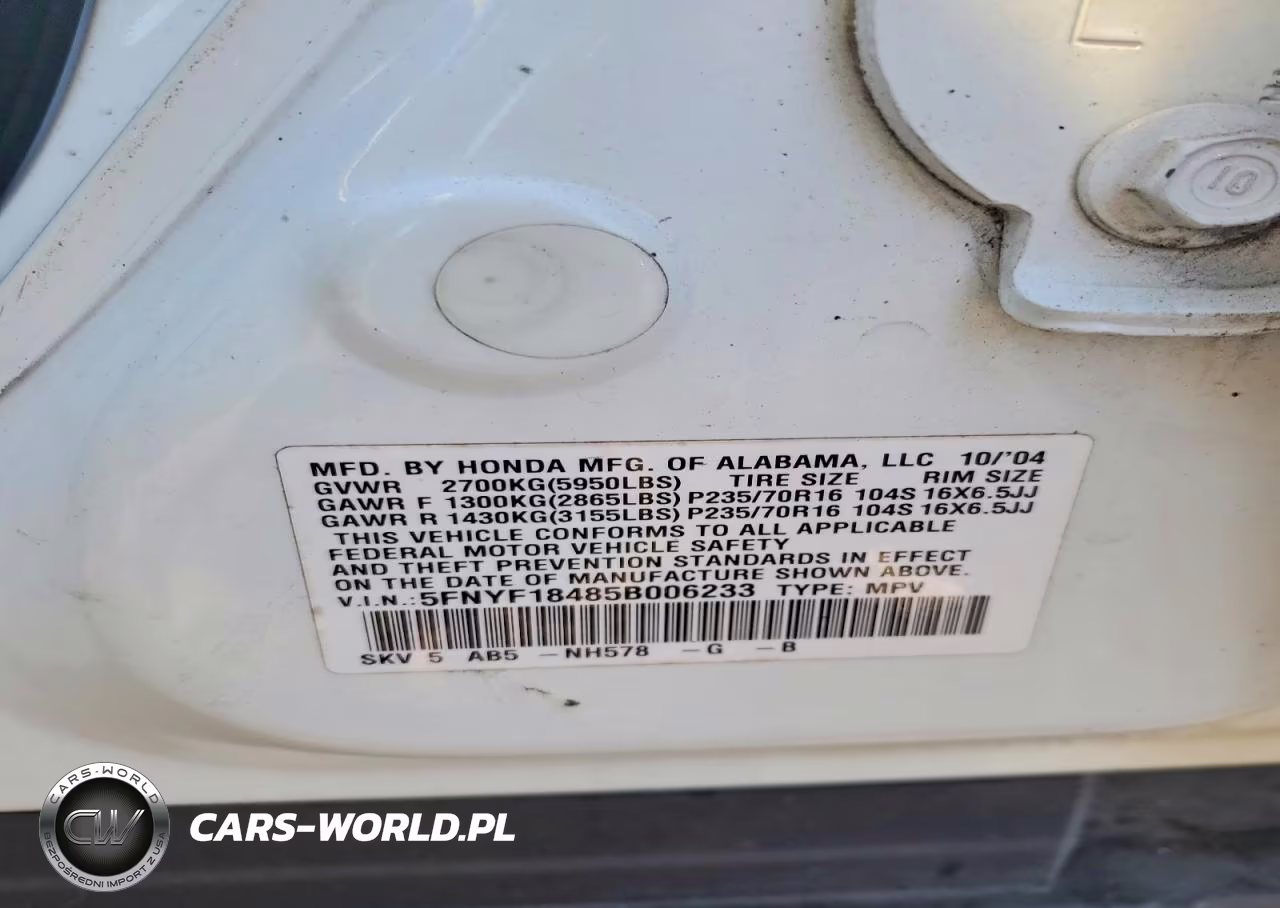 2005 Honda Pilot Ex VIN:5FNYF18485B006233 - 13