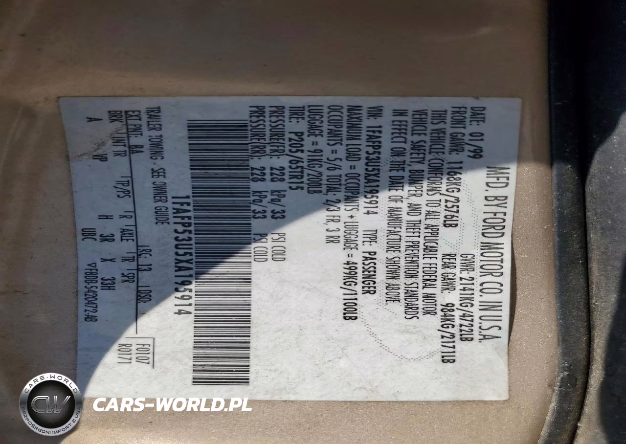 1999 Ford Taurus Se VIN:1FAFP53U5XA195914 - 12