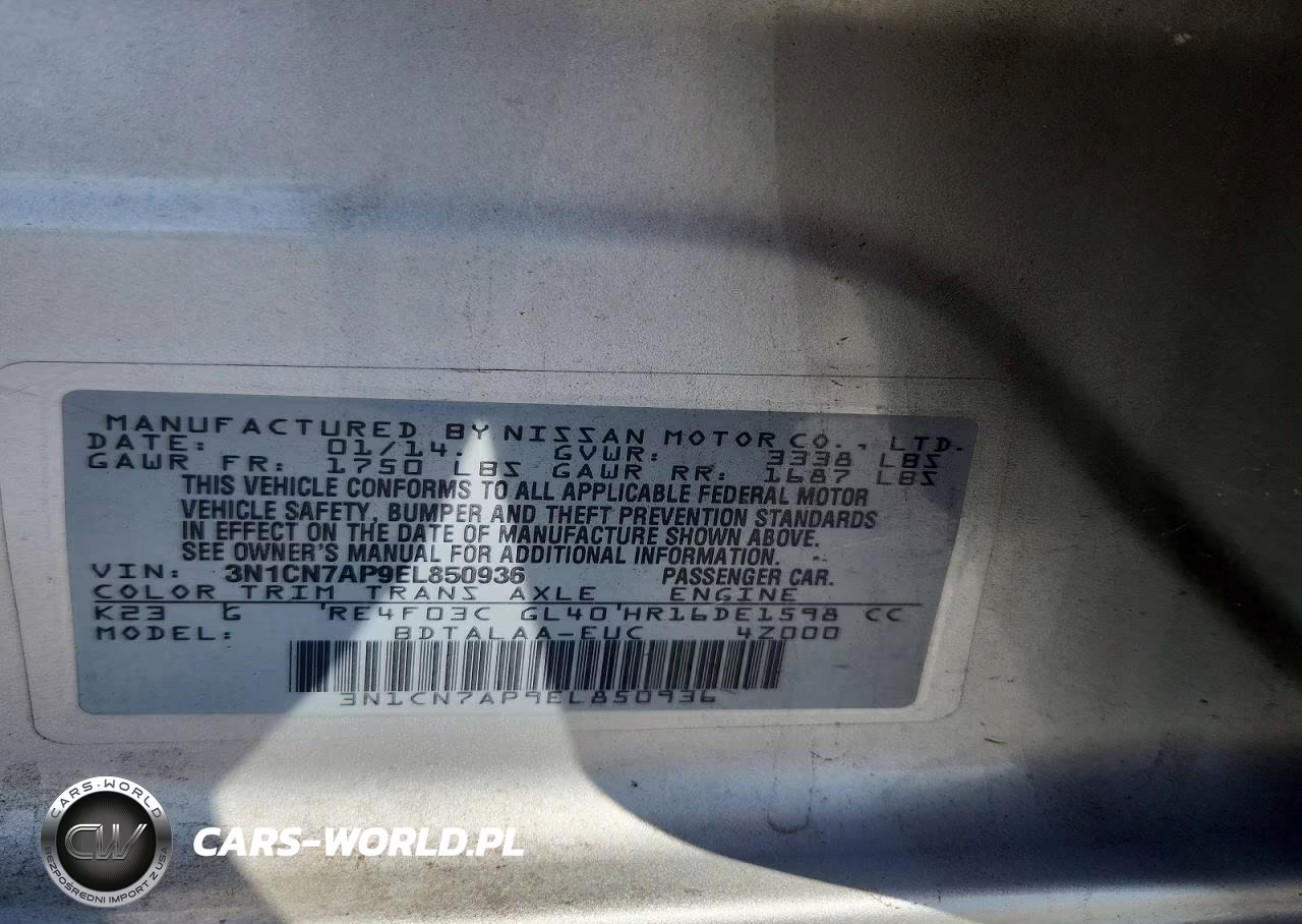 2014 Nissan Versa 1.6 S VIN:3N1CN7AP9EL850936 - 12