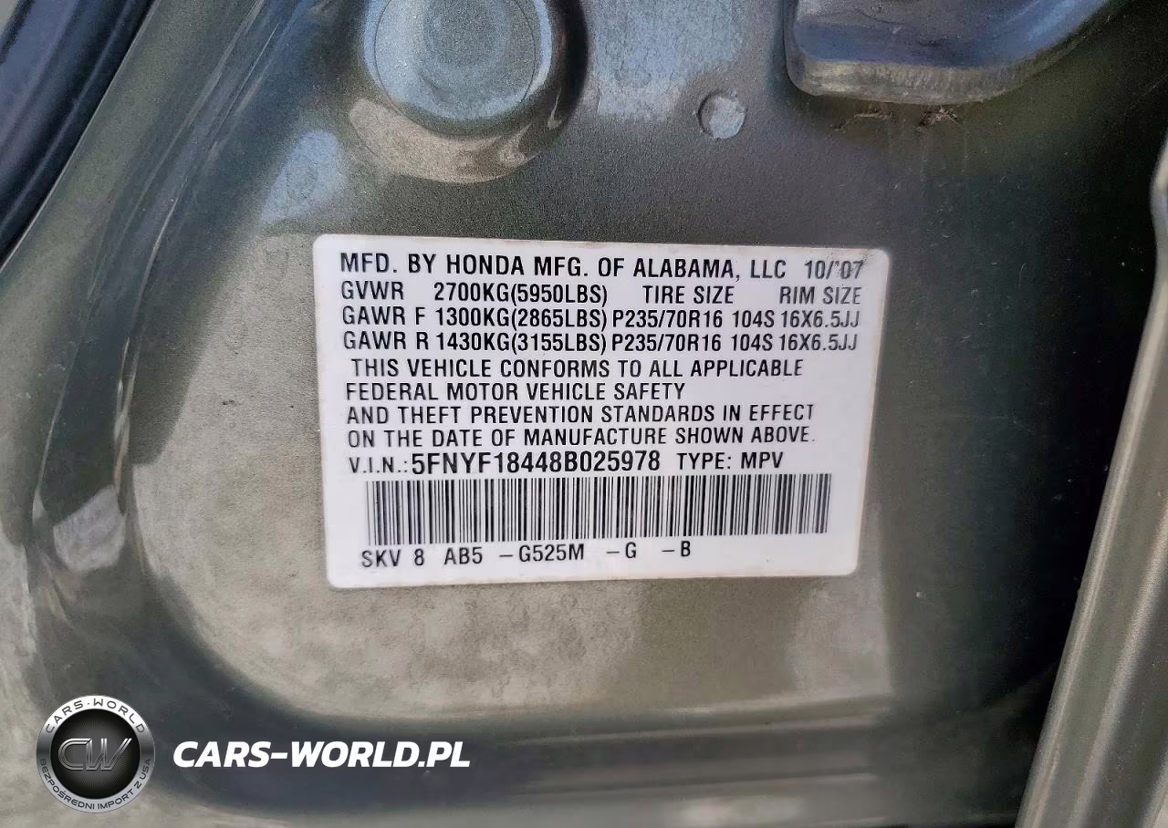 2008 Honda Pilot Ex VIN:5FNYF18448B025978 - 14