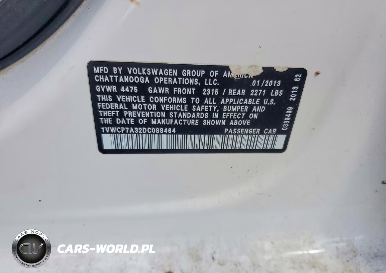 2013 Volkswagen Passat Sel VIN:1VWCP7A32DC088464 - 12
