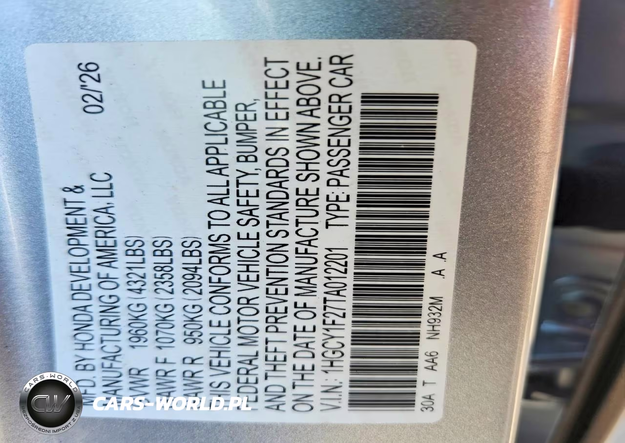2026 Honda Accord Lx VIN:1HGCY1F27TA012201 - 13
