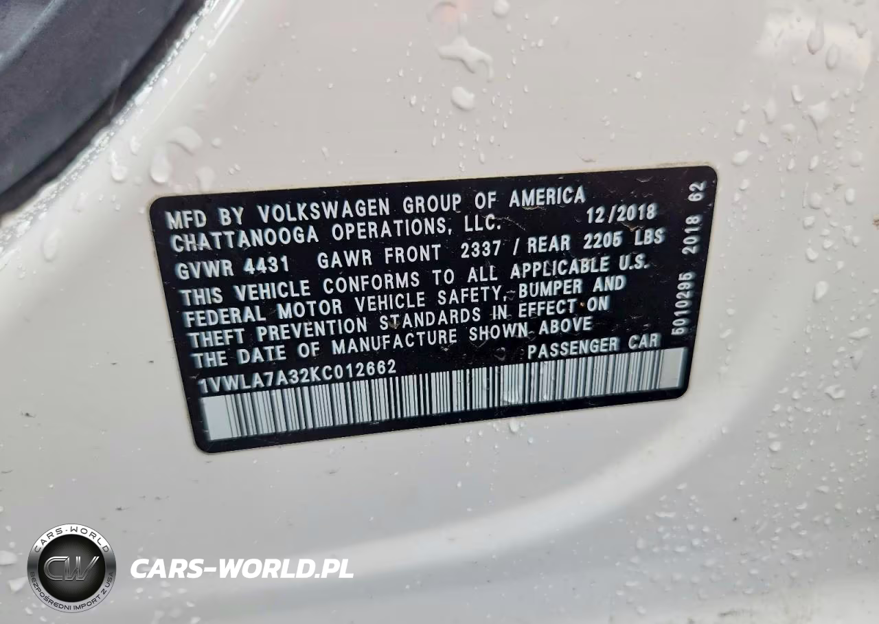 2019 Volkswagen Passat Wolfsburg VIN:1VWLA7A32KC012662 - 13