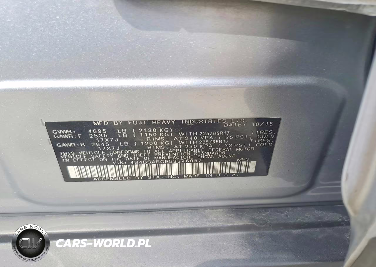 2016 Subaru Outback 2.5I Premium VIN:4S4BSAFC9G3246057 - 13