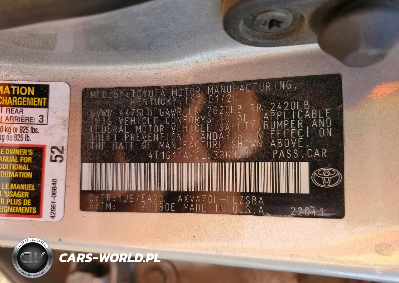 2020 Toyota Camry Se VIN:4T1G11AK0LU336371 - 12